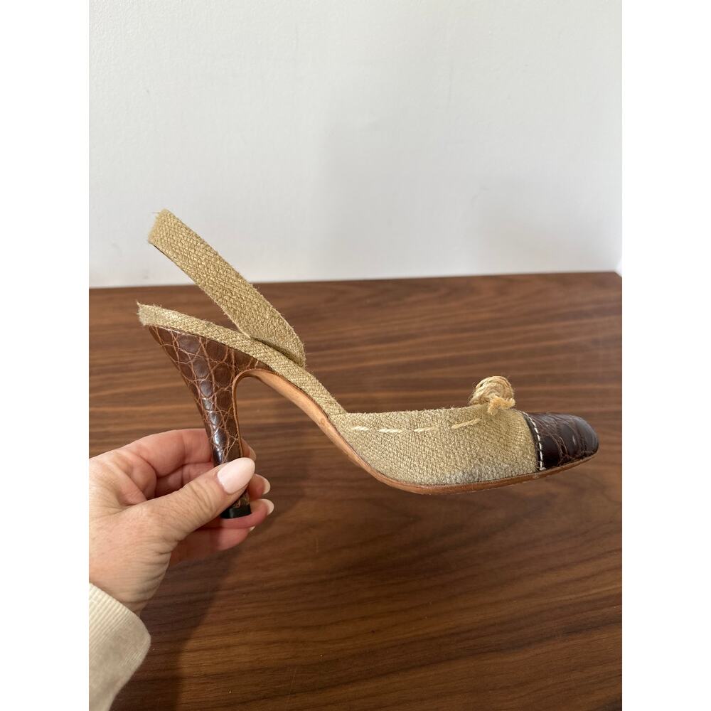 Vintage Prada Leather and Burlap Canvas Pump Heels Size 38(8) - Picture 12 of 13